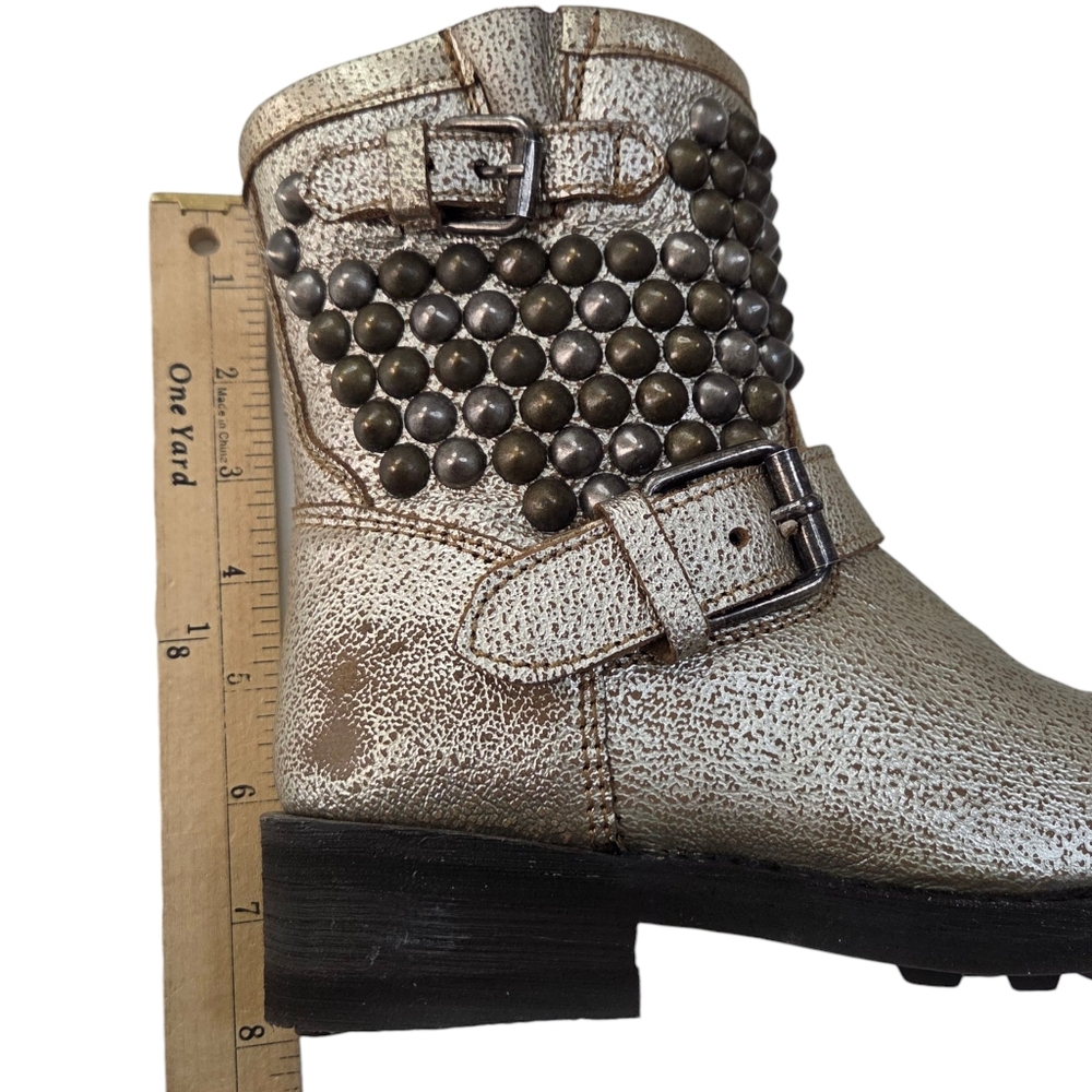 Ash Tamara Leather Studded Moto Boots Gold Metallic NEW Womens 6 - Picture 5 of 12